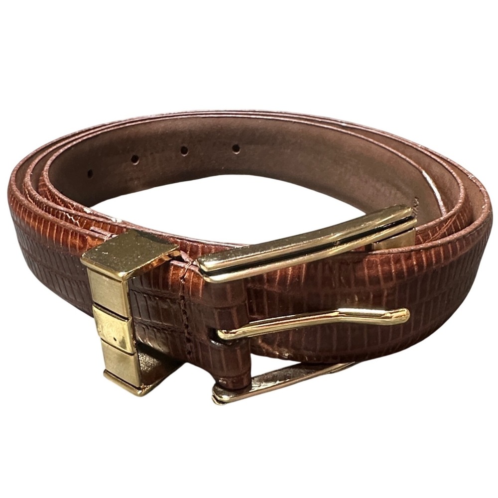 Vintage Irvine Park Genuine Leather‎ Lizard Embossed Belt Gold Buckle XLG